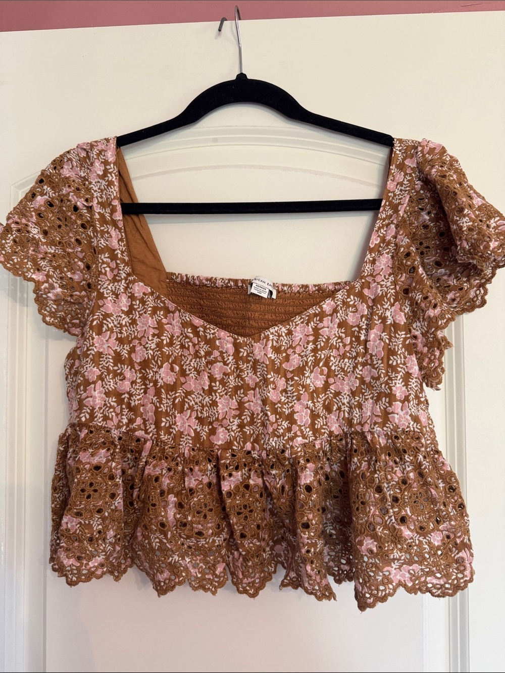 American Eagle AE Ruffle Sleeve Cropped Babydoll Blouse in Medium M